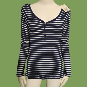Stars Above Navy and White Striped Long Sleeve Top